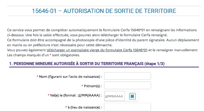image illustrant l'autorisation de sortie du territoire d'un mineur