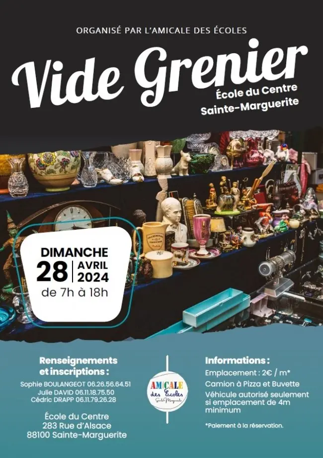 affiche vide grenier : 2cole du centre 283 Rue d'Alsace 88100 sainte marguerite. Gratuit