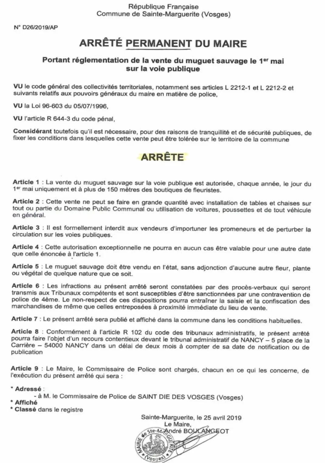 arrêté muguet